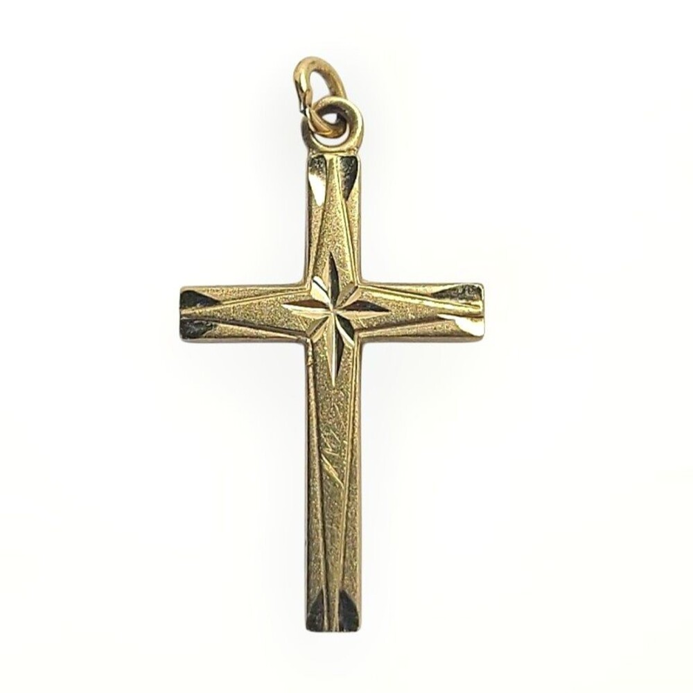 Vintage 14K Gold Filled Cross Pendant .75 inch PPC Religious Jewelry Starburst